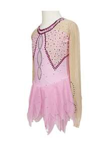 Figure Skating Clothes Adults And Children Customized Pink Long Sleeve Spandex Gauze Performance Dress Competition Training Female Dress Performance Clothing - Pink - View 5