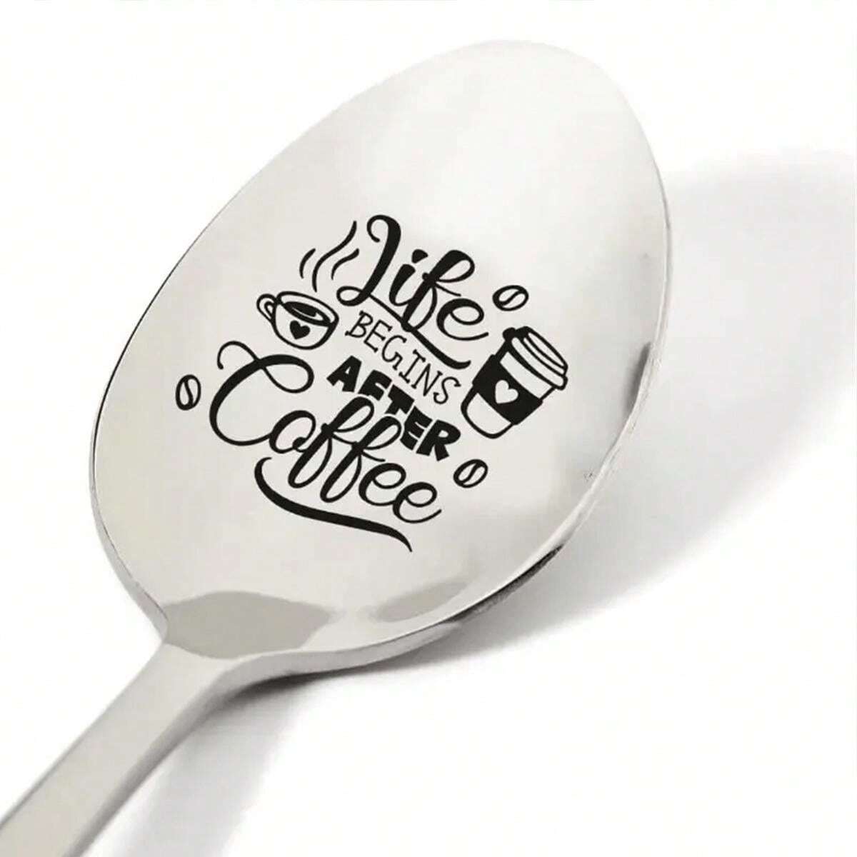 1pc, HappyBeeCo Life Begins After Coffee Spoons With Messages Coffee