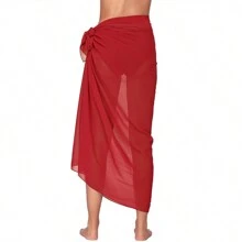 1入組長款雪紡沙灘披巾裙包臀裙比基尼罩衫圍巾女士休閒純色披巾