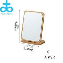 1pc Simple And Portable Wooden Makeup Mirror, Rotating Desktop Makeup Mirror, Folding Desktop Student Dormitory Makeup Mirror - Multicolor - View 6