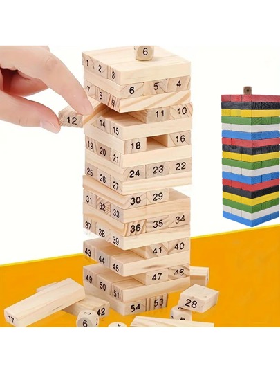 1 pieza Rompecabezas de madera Tangram creativo de 54 piezas, juego de apilado de bloques de madera, juego de volteo y giro, regalo de cumpleaños [entrega aleatoria]