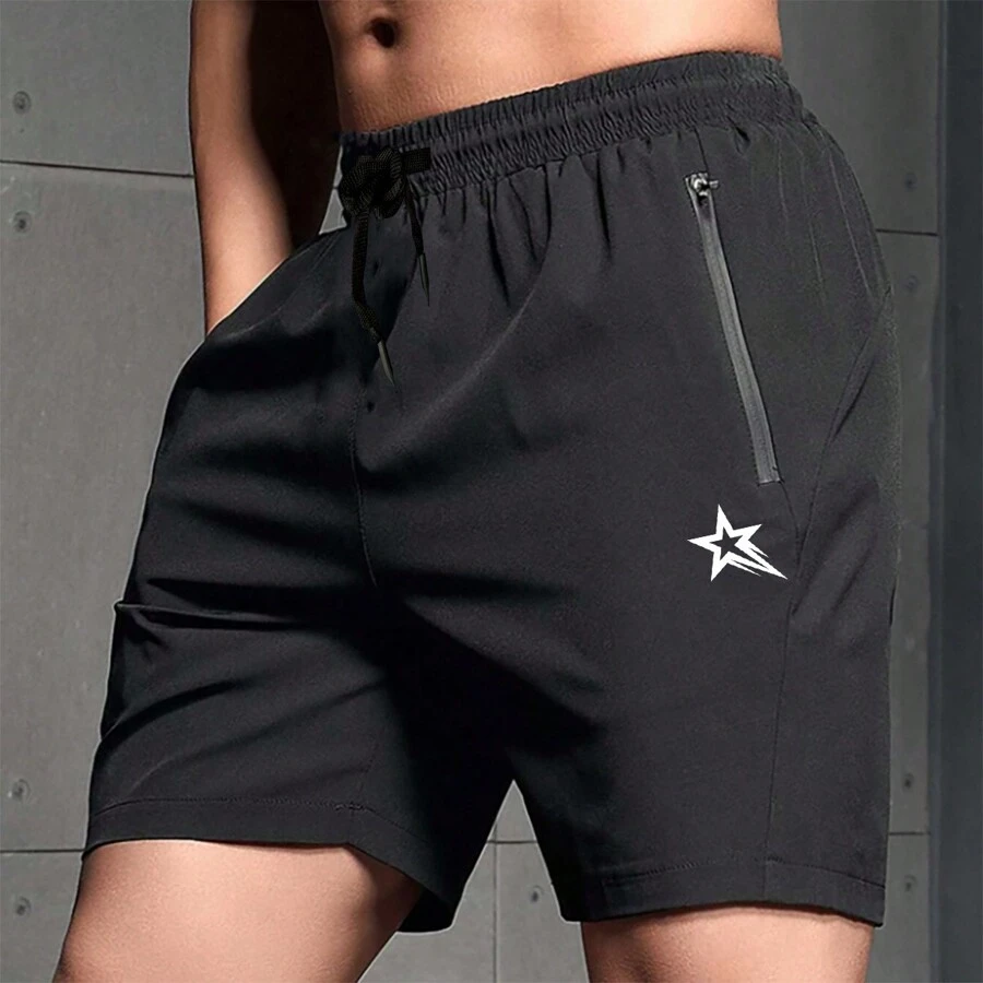 Quần short thể thao nam phong cách bạn trai, quần short chạy bộ bằng lụa lạnh thoáng khí và khô nhanh mùa hè dành cho tập thể dục, điền kinh, luyện tập cầu lông - màu đen - Xem 1