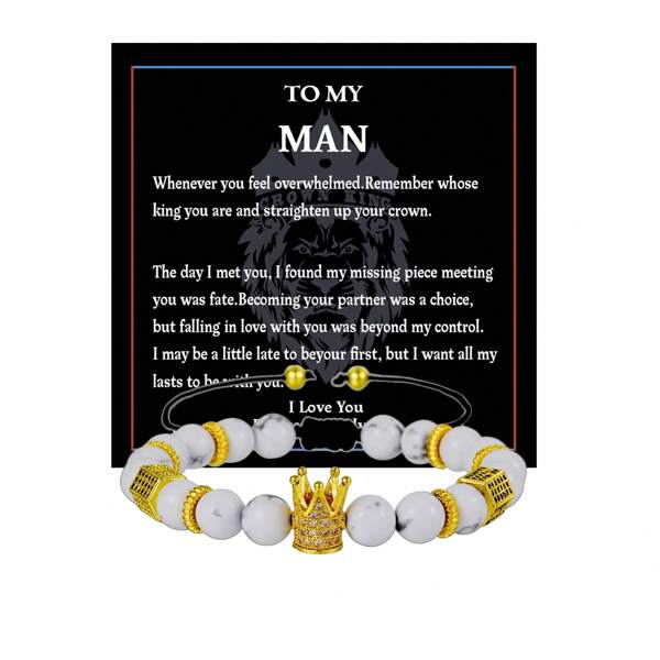 1 pezzo Uomo\ Braccialetto con carta regalo "TO MY MAN" con pietre preziose naturali a forma di corona e perline e accessori in acciaio inossidabile, adatto per appuntamenti e uso quotidiano come regalo di compleanno per il fidanzato