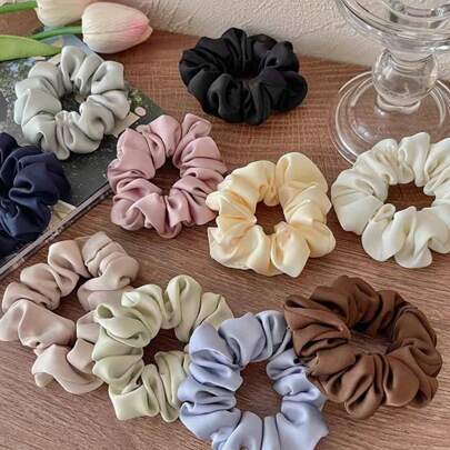 Bộ 10 dây buộc tóc bằng satin màu trơn dành cho nữ, đơn giản, thanh lịch, ngọt ngào và dễ thương, phù hợp để sử dụng hàng ngày như dây buộc tóc đuôi ngựa, dây chun buộc tóc, phụ kiện tóc buộc cao su.