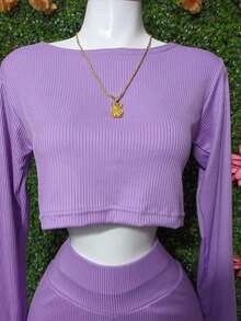 Conjunto Short y blusa manga larga León  TELA RIF TELA LIGERA - Morado Violeta - Ver 2