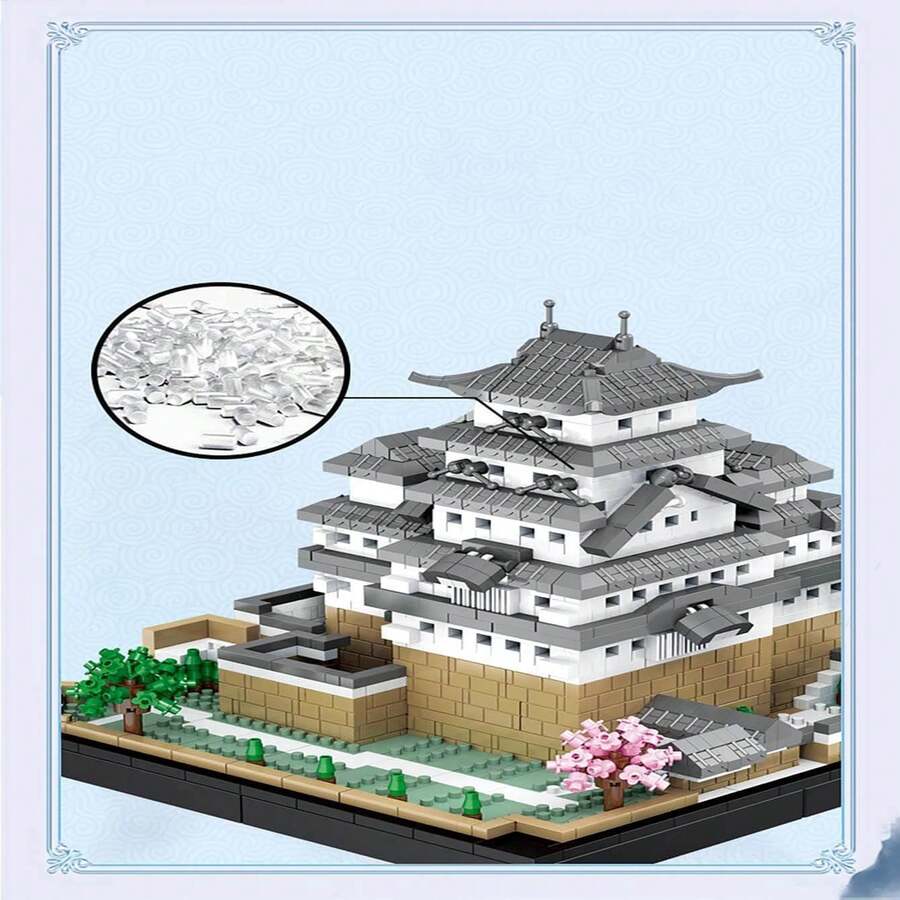 [Reproducción fina] Obra de arte hecha a mano del castillo de Himeji en bloques de construcción a microescala según la escala con características legendarias de garza blanca - juguetes rompecabezas inteligentes - Ver 1