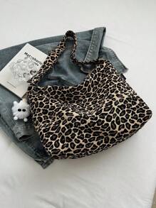 1 Stück Umhängetasche aus Segeltuch mit Leopardenmuster, großes Fassungsvermögen, Diebstahlsicheres Reißverschlussdesign, Umhängetasche geeignet für Frauen zum Einkaufen & Reisen, verstellbarer Trageriemen mit Anhänger - Verschiedenfarbig - Übersicht 5