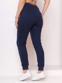 Women's Skinny Slim Sport Luxury Sweatpants Ready For Delivery With Front Pockets - 藏蓝色 - 查看 4