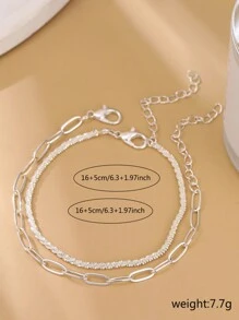 Nooxian 2pcs Minimalist Silver Color Chain Bracelet Set, Unique & Elegant For Women Everyday Wear (Random Chain & Lock Quantity) - Silver - View 2