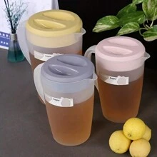 1pc Large Capacity Plastic Cold Water Jug With Lid, High-End Daily Necessities For Cold Water Drinking - Pink - View 2