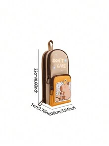 1入組可愛卡通多層文具筆盒，布質拉鍊式大開口學生文具收納袋，多功能掛勾防髒筆盒