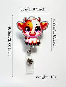 1入組動物奶牛花卉鑰匙扣縮卡勾，附帶粉撲和卡通烏龜及奶牛徽章，是學生禮物或教師、醫生、白領等日常配件的完美選擇。 - 彩色 - 查看 6