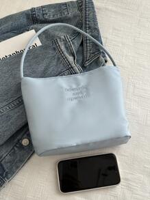 Bolso de hombro de moda para mujer, bolso cruzado de nylon con estampado de letras - Azul - Ver 5