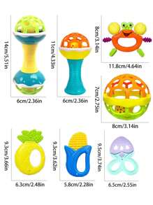 7-Piece Infant Rattle Teether Toys Set, Cute Shape Newborn Gift, Soothe & Develop Intelligence, Festival Gift, Random Color