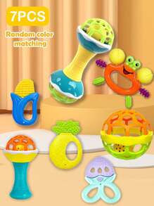 7-Piece Infant Rattle Teether Toys Set, Cute Shape Newborn Gift, Soothe & Develop Intelligence, Festival Gift, Random Color