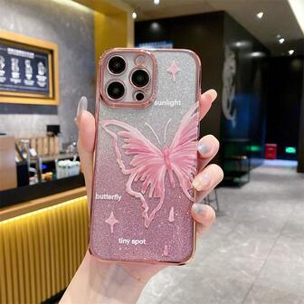 Målade glittrande stjärnor och fjärilar Mjukt fodral kompatibelt med Huawei/Honor-telefon, galvaniserat med gnistrande damm, moderiktig damstil, skydd mot droppe