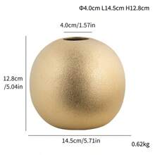 1pc Vintage Ceramic Spherical Vases - Golden And Silver Finish, Perfect For Home Decor - Multicolor - View 15