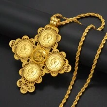 1pc Big Cross Pendants Necklaces Women Men Gold Color Jewelry Africa Coin Cross/Eritrea Habesha Necklace