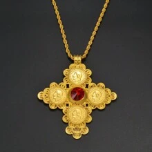 1pc Big Cross Pendants Necklaces Women Men Gold Color Jewelry Africa Coin Cross/Eritrea Habesha Necklace