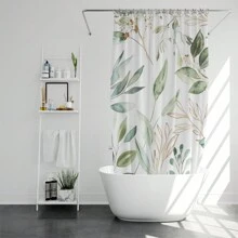 1 件现代清新风格渐变色金色和绿色植物防水涤纶面料浴室浴帘防锈无钻孔挂钩家居浴室装饰秋季装饰浴室配件返校 - 彩色 - 查看 9