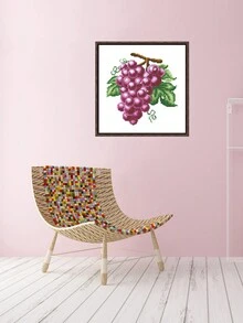 Purple Grapes Pattern Cross-Stitch Embroidery - White - View 2