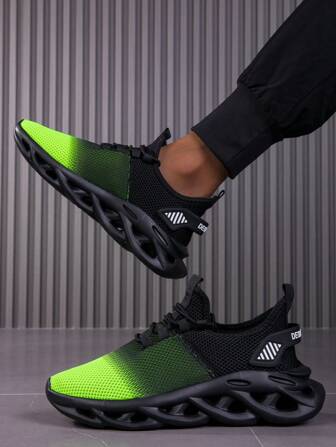 Men's Fashionable Mixed Color Gradient Lace-Up Thick-Soled Sneakers, Comfortable, Lightweight,Breathable, Shock-Absorbing And Wear-Resistant Casual Sneakers, Suitable For Indoor And Outdoor Fitness And Outdoor Sports