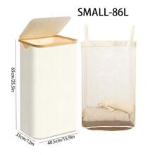 1个大容量带盖洗衣篮，100升高款洗衣收纳篮，可折叠带提手脏衣篮，防水可拆卸内袋，适用于卧室衣物（连衣裙、裤子、鞋子、牛仔裤、靴子、裙子）洗衣篮、浴室收纳篮、可折叠洗衣篮 - 米色 - 查看 15