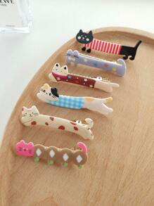 6件装女士甜美刘海夹日韩卡通长款猫咪鳄鱼发夹亚克力发夹猫耳爪夹发爪发夹 - 圖片色 - 查看 4