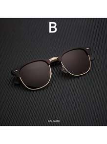 Kính thời trang thường ngày hợp thời trang Ludin cho kỳ nghỉ và giải trí, gọng tròn với tròng kính nhìn ban đêm độ nét cao trong suốt, kính thời trang phân cực bán kim loại cho nam, phụ kiện kính râm, phụ kiện bãi biển, kính râm - nhiều màu - Xem 11