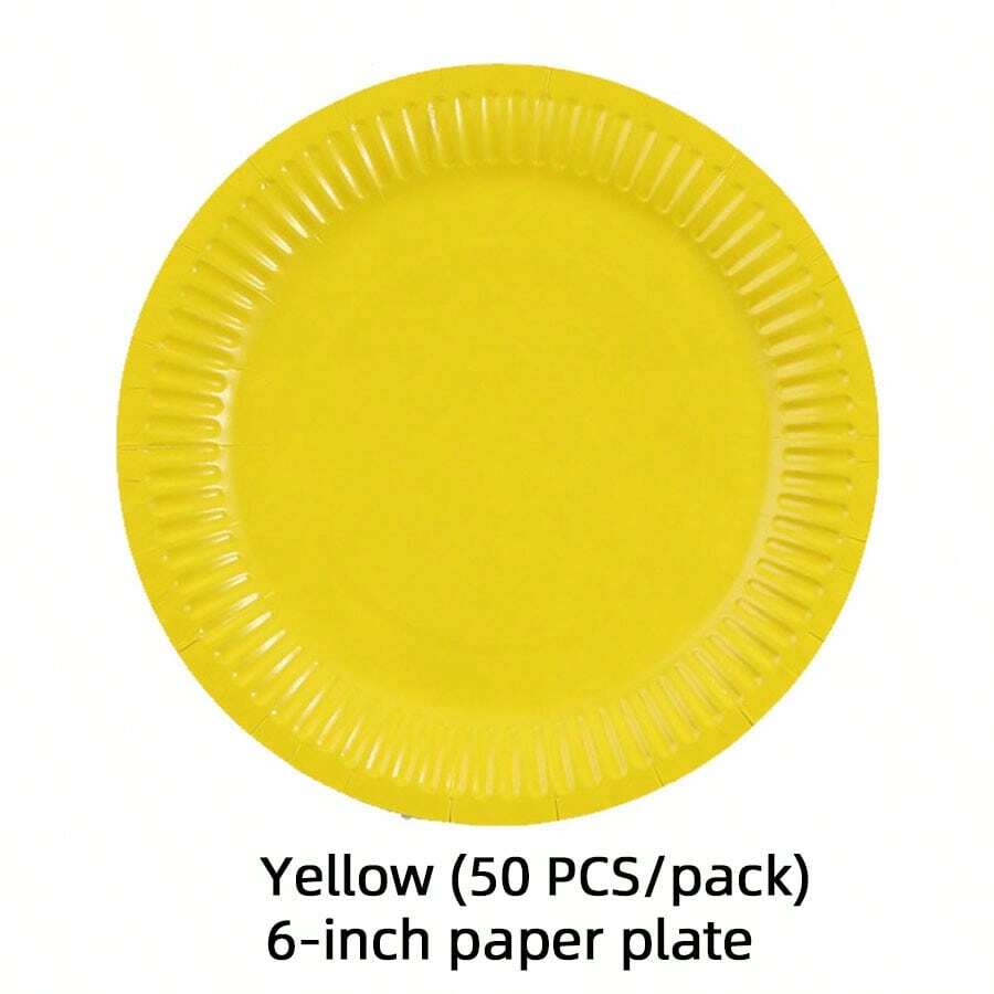 50pc, 6Inch Solid Color Paper Plate Disposable Cutlery Plate Family