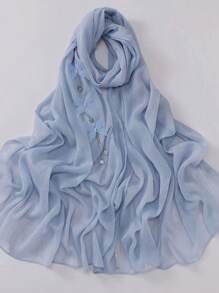 1件装女士新款蝴蝶吊坠银色褶皱面料围巾，女士头巾薄款披肩，四季皆宜的连衣裙头巾 - 蝴蝶吊墜銀絲皺布 - 查看 16