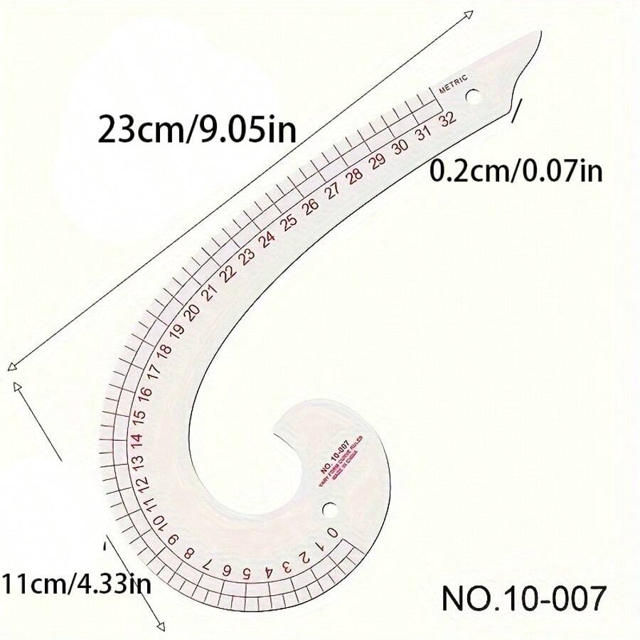 weiqi 1pc 10-006 Tailor's Measurement Ruler, Garment Model And Drawing Ruler, Patchwork, Seam And Hem Measuring Ruler, For Clothing Pattern Making, Cutting And Sewing, Seam Guide Ruler And Sewing Measuring Tool - Clear - View 1