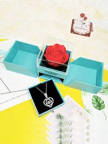 玫瑰皂禮盒項鏈套裝，女士心形愛心吊墜項鏈鑲嵌鋯石，奢華精品設計，適合作為母親、妻子、女友、女兒、朋友的完美禮物，適用於婚禮、情人節、母親節、週年紀念日、生日以及節日 - 愛心項鍊 - 查看 6