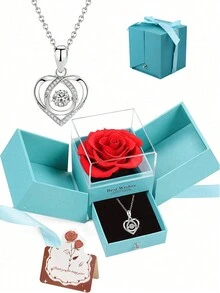 玫瑰皂禮盒項鏈套裝，女士心形愛心吊墜項鏈鑲嵌鋯石，奢華精品設計，適合作為母親、妻子、女友、女兒、朋友的完美禮物，適用於婚禮、情人節、母親節、週年紀念日、生日以及節日 - 愛心項鍊 - 查看 8