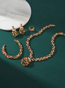 Saudi Arabian Middle East Dubai Luxury Bridal Jewelry Set, 4pcs Zirconia Necklace And Earrings, Wedding & Party Accessories
