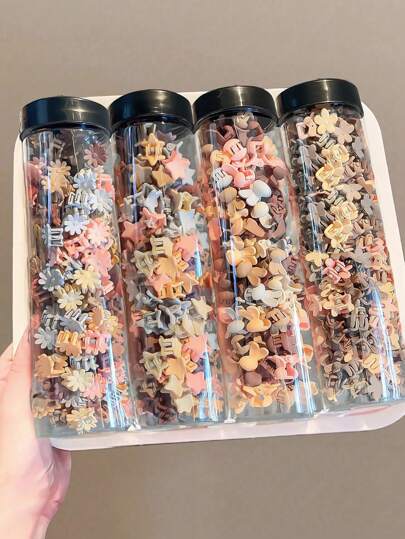 80个/套 女孩米色迷你星星、花朵、兔耳朵、雏菊发夹，适合日常使用