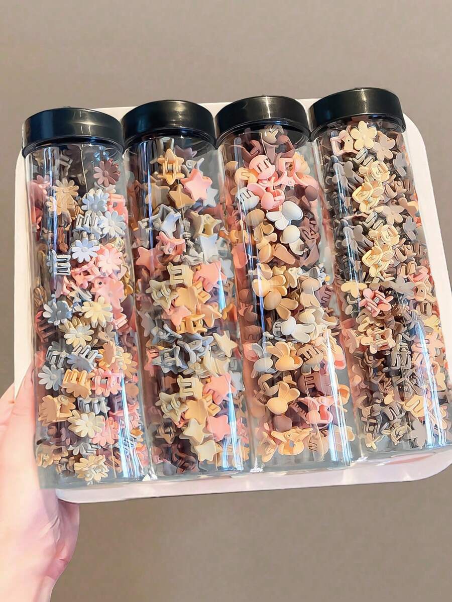 Bộ 80 chiếc kẹp tóc mini hình ngôi sao, hoa, tai thỏ, hoa cúc màu be dành cho bé gái, thích hợp sử dụng hàng ngày. - Nhiều màu - Xem 1