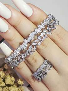 MOONSO 时尚奢华简约优雅大气白色水钻镶嵌女士耳环和戒指套装 R5431-S6103，非常适合具有高美学价值的节日和周年纪念日 - r5431white-s6103white - 查看 5