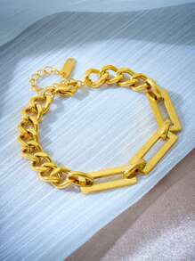 2pcs/Set European & American Fashion Metal Stainless Steel Minimalist High-End Thick Chain Necklace & Bracelet Jewelry Set, Suitable For Street & Everyday Wear - silver - View 3