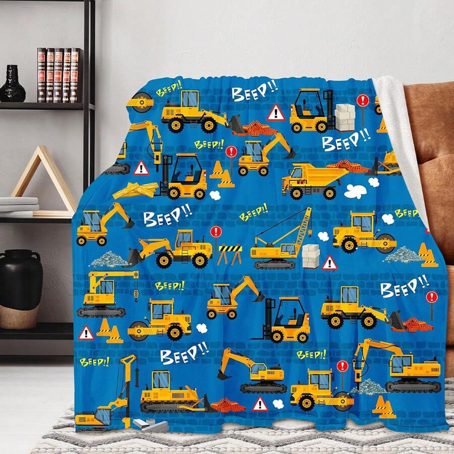 1pc Excavator Game Style Flannel Fleece Blanket, Modern Style Polyester Fiber Rectangular Blanket Suitable For Multiple Scenes Use