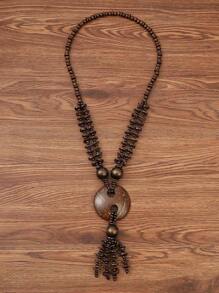 1 Stück Retro Boho Kokosnussschale Perlen Halskette. Modischer europäischer und amerikanischer Holzperlen Kokosnussschale handgemachter Cut Out Herz Langanhänger Halskette. Hip-Hop Punk Kaffeefarben ovale Kokosnussschale Anhänger Dekoration Kette, geeignet als Geschenk für Männer und Frauen, Paare