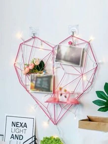 1入組粉色的鐵愛心形狀穿孔掛壁式收納架子裝飾用品 - 粉色 - 查看 10