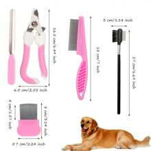 狗美容刷組，自清潔梳子，寵物脫毛工具，帶有舒緩按摩橡膠和除蚤梳的寵物洗浴刷。適用於狗。 - 粉色 - 查看 3