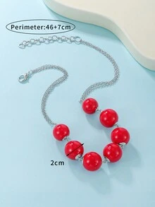 1 pieza Collar de cadena de cuentas para mujeres (Sirena Roja) - Rojo - Ver 3