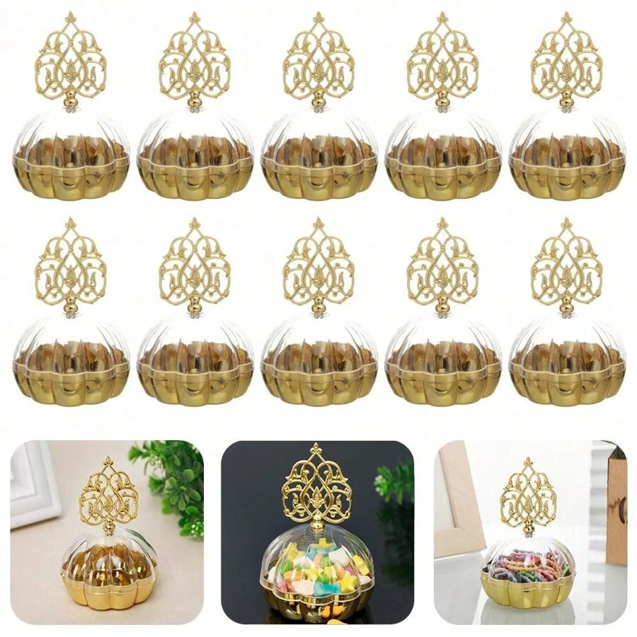 6入組金色透明塑膠婚禮糖果盒，派對糖果禮盒，禮品珠寶收納容器 - 彩色 - 查看 1