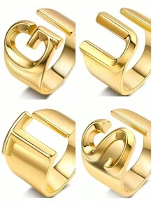 4 piezas/juego de anillos con temática de valentía, concepto de coraje, anillo abierto ajustable unisex, joyería de regalo de uso diario, dorado y plateado - VÍSCERAS - Ver 14