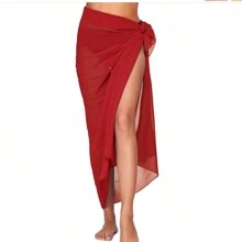 1入組長款雪紡沙灘披巾裙包臀裙比基尼罩衫圍巾女士休閒純色披巾