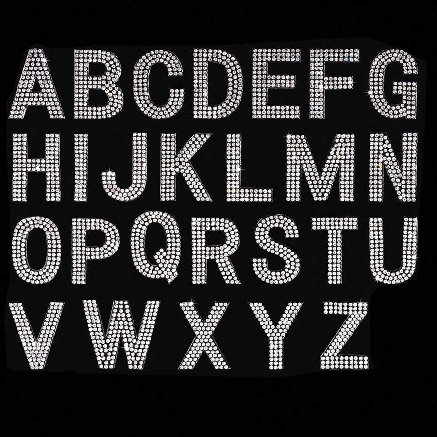 26入組鑽石字母貼紙，大學字母熨布貼片，閃爍字母貼片，閃耀A-Z字母貼片，可熨燙於DIY衣物、帽子、鞋子上的貼紙