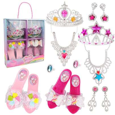 Kids DIY Dress-Up Set, Crown Necklace Jewelry, Assorted Princess Crystal Shoes For Costume Party, Performance Role-Play Props, Birthday/Christmas/ Rainbow Dress Kids,Rainbow Dress For Kids,Birthday Shoes For Kids,Rainbow Dress For Kids,Toys For Toddlers>Other Kids Dress Up,Gabby,Princess Toys,Toys>Other Kids Dress Up,Gabby,Toys For Kids>Other Kids Dress Up,Toddler Dress Christmas,Dress Up Shoes Kids