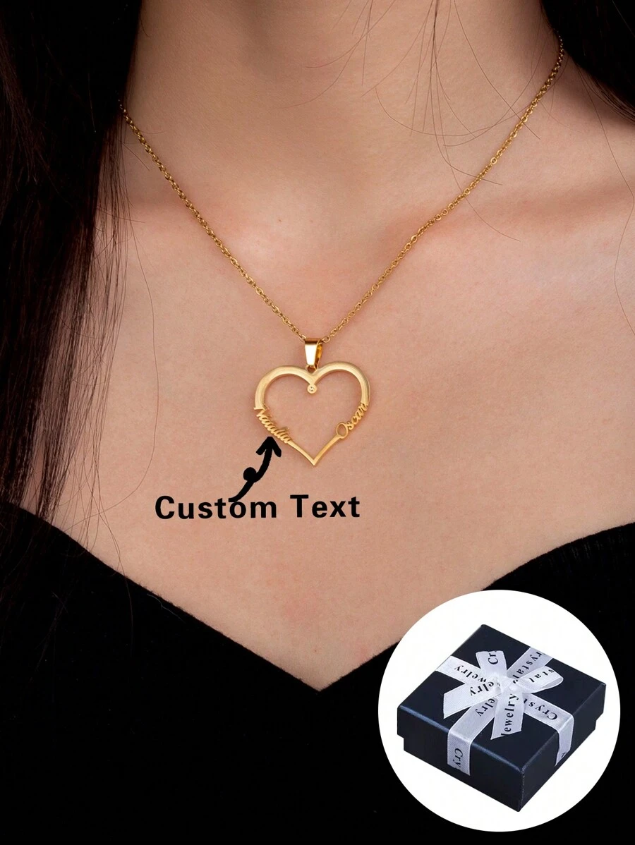 Spersonalizowany damski naszyjnik z prostym sercem i imieniem - idealny prezent premium dla pary, par i rodziny